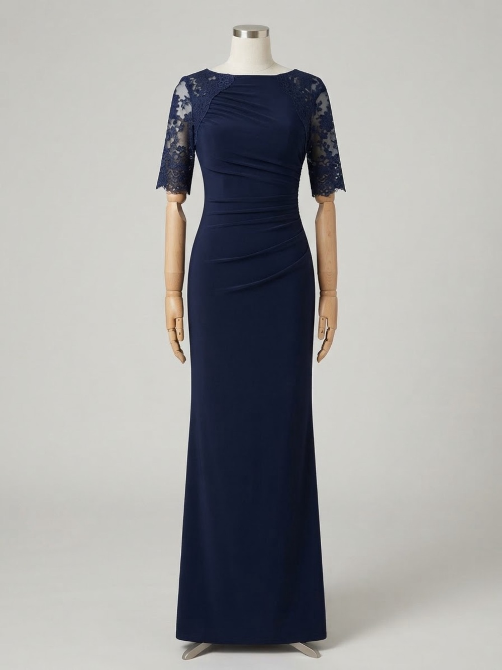 Badgley Mischka Collection Size 2 Navy Lace Ruched Evening Gown Maxi Dress